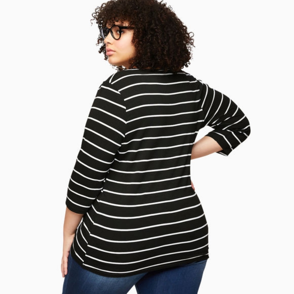 SOLD. Loralette |Plus 1X Black White Striped Shirt - Picture 6 of 7